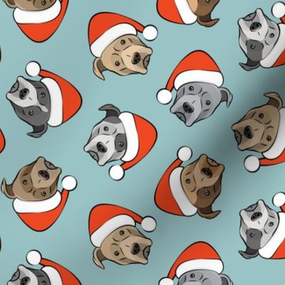 All the pit bulls - Santa hats - Christmas Dog - dusty blue