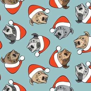 All the pit bulls - Santa hats - Christmas Dog - dusty blue