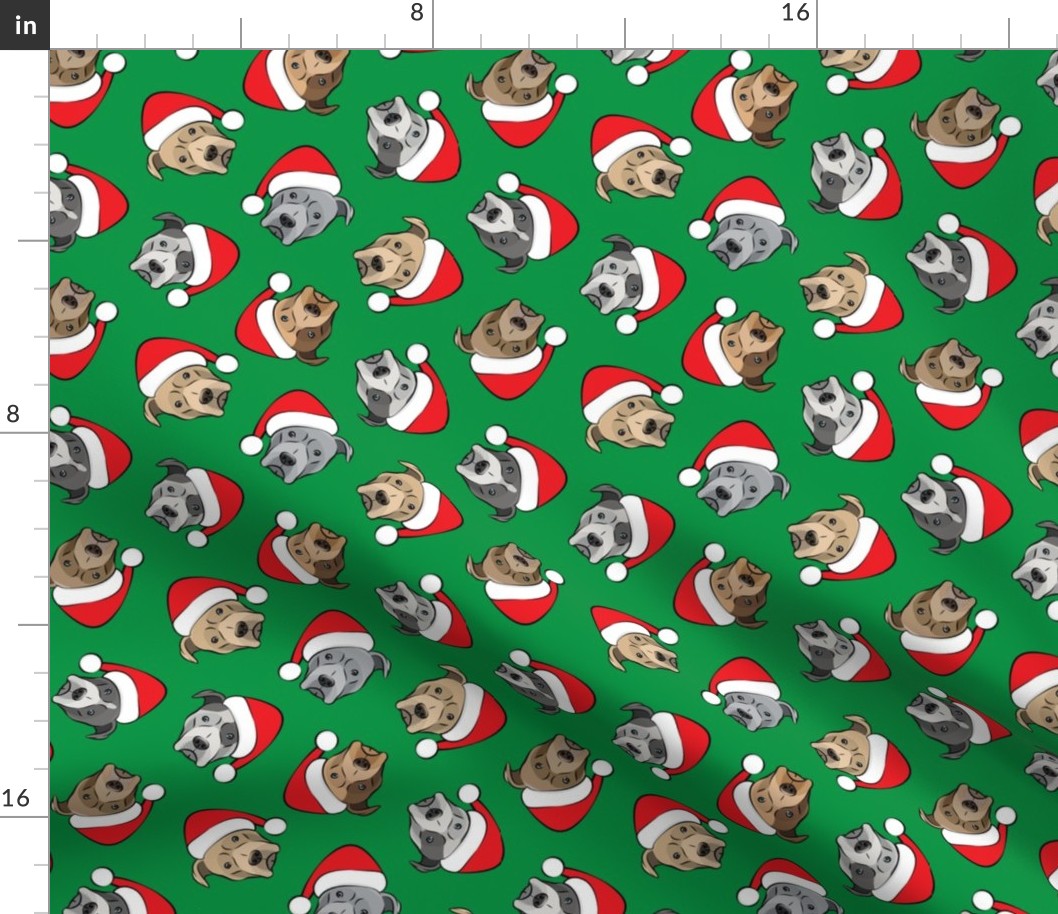 All the pit bulls - Santa hats - Christmas Dog (green)