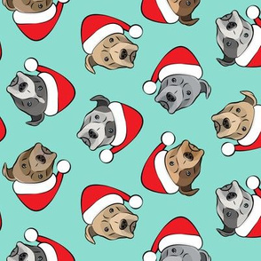 All the pit bulls - Santa hats - Christmas Dog - dark aqua