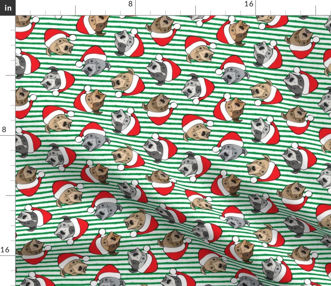 All the pit bulls - Santa hats - Christmas Dog (green stripes)