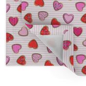 (small scale) heart sugar cookies - valentines - pink stripe C18BS