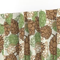 Pine Cones Brown Green on White