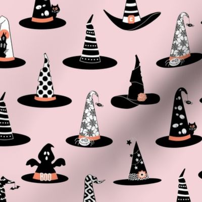 Vintage Halloween Witch Hats - Black & Orange on Pink