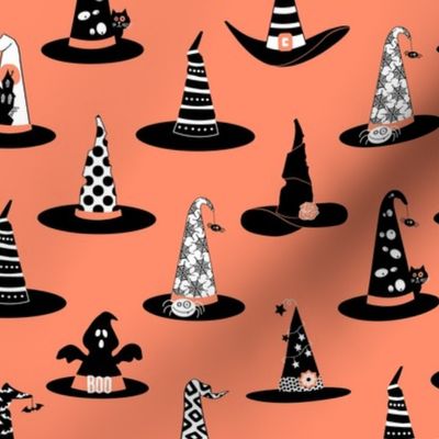 Vintage Halloween Witch Hats - Black & Orange on Orange