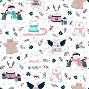 Christmas Cats Blue & Pink | Small scale