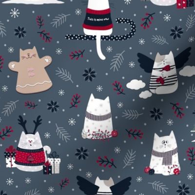 Christmas Cats on Blue | Small scale