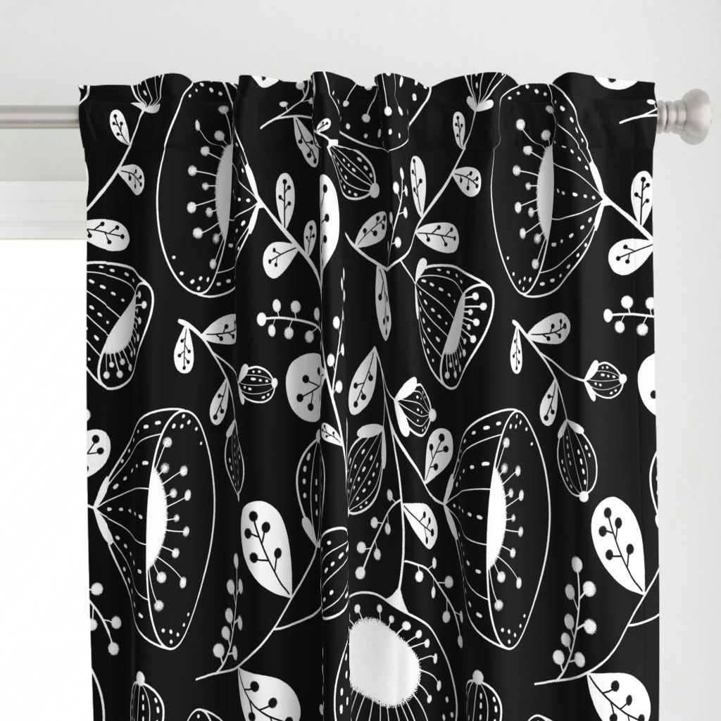White on black Floral large scale