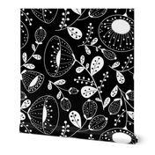 White on black Floral large scale