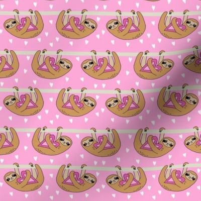 Sweet Valentines Sloth and Hearts Pattern Fabric - sloth fabric, valentines fabric, cute pink fabric, pink fabric, sweet valentines - pink