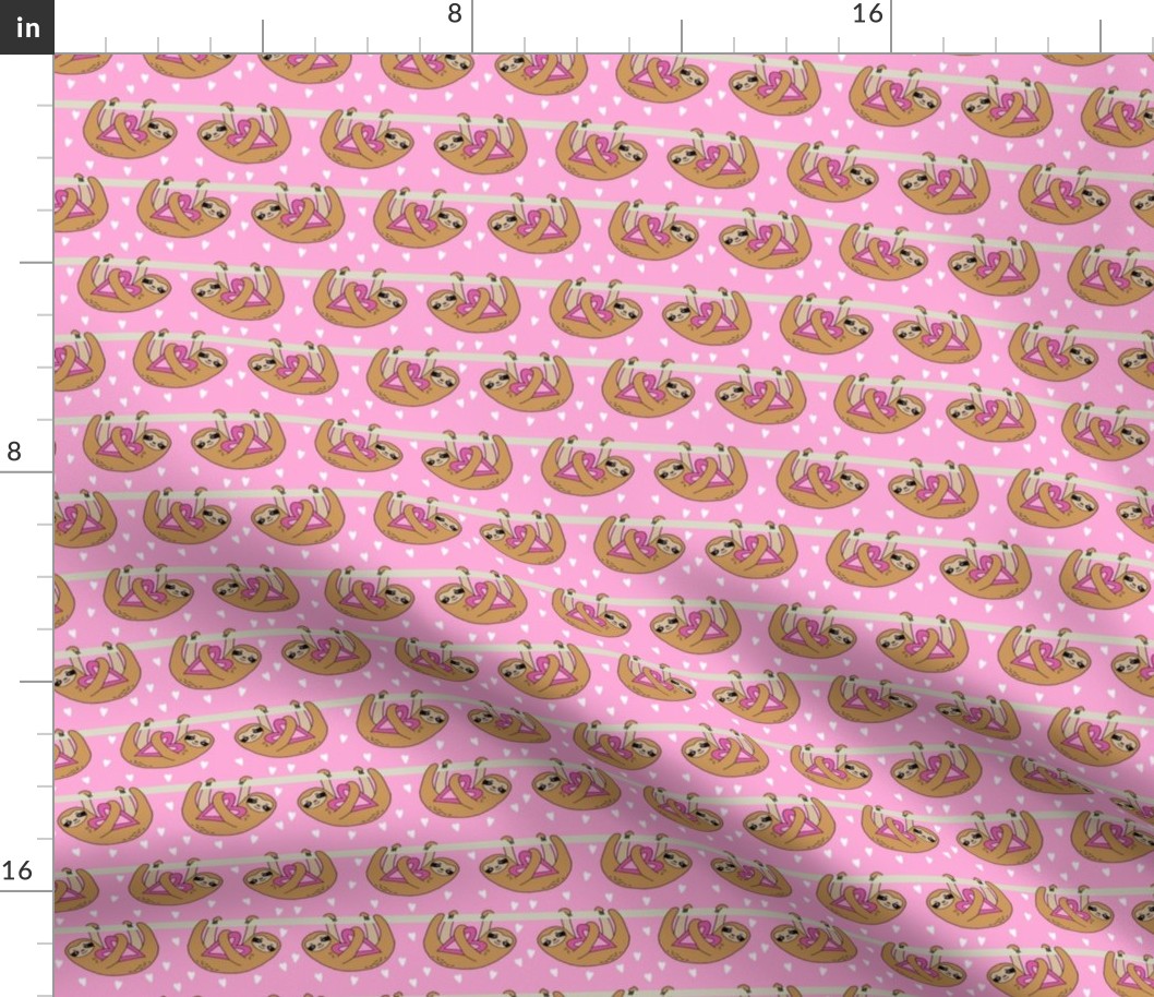 Sweet Valentines Sloth and Hearts Pattern Fabric - sloth fabric, valentines fabric, cute pink fabric, pink fabric, sweet valentines - pink