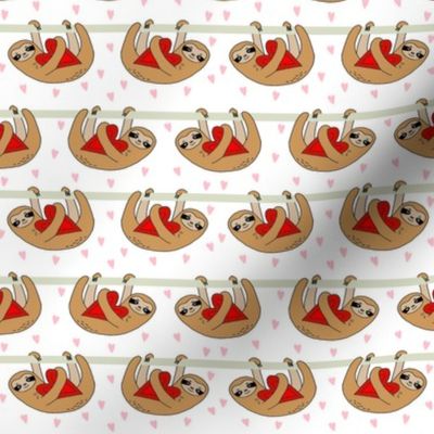 Sweet Valentines Sloth and Hearts Pattern Fabric - sloth fabric, valentines fabric, cute pink fabric, pink fabric, sweet valentines -white and red