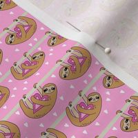 SMALL - Sweet Valentines Sloth and Hearts Pattern Fabric - sloth fabric, valentines fabric, cute pink fabric, pink fabric, sweet valentines - pink