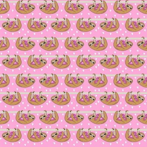 SMALL - Sweet Valentines Sloth and Hearts Pattern Fabric - sloth fabric, valentines fabric, cute pink fabric, pink fabric, sweet valentines - pink