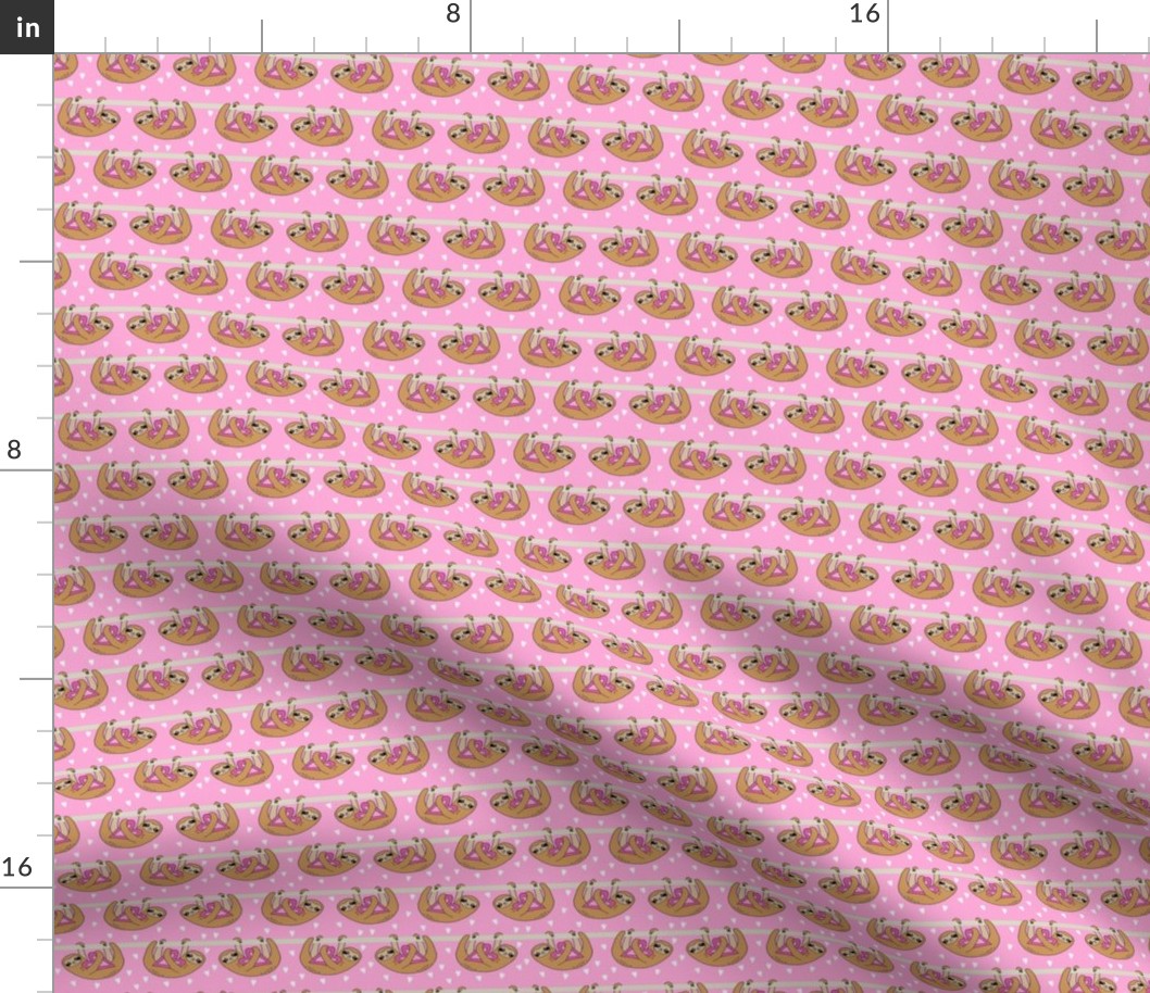 SMALL - Sweet Valentines Sloth and Hearts Pattern Fabric - sloth fabric, valentines fabric, cute pink fabric, pink fabric, sweet valentines - pink