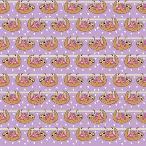 SMALL - Sweet Valentines Sloth and Hearts Pattern Fabric - sloth fabric, valentines fabric, cute pink fabric, pink fabric, sweet valentines - purple