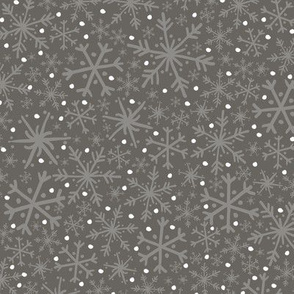 Midnight Snowflake + Flurry Texture Pattern in Warm Gray + White // Hand Drawn Snowy Winter Weather Coordinate