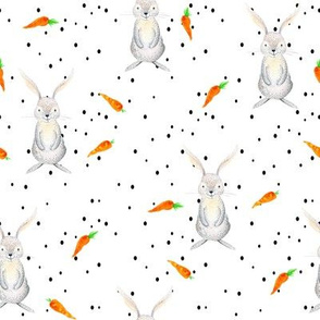 8" Easter Bunny and Carrots // White