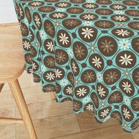 MidCentury Geometric Flower Circles in Turquoise, Brown, Cream