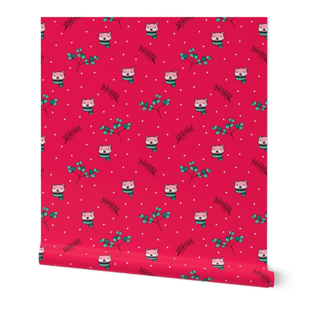 Christmas cats scrafs and winter kitten holiday design red pink girls