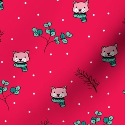 Christmas cats scrafs and winter kitten holiday design red pink girls
