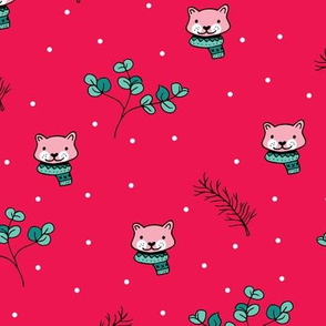 Christmas cats scrafs and winter kitten holiday design red pink girls