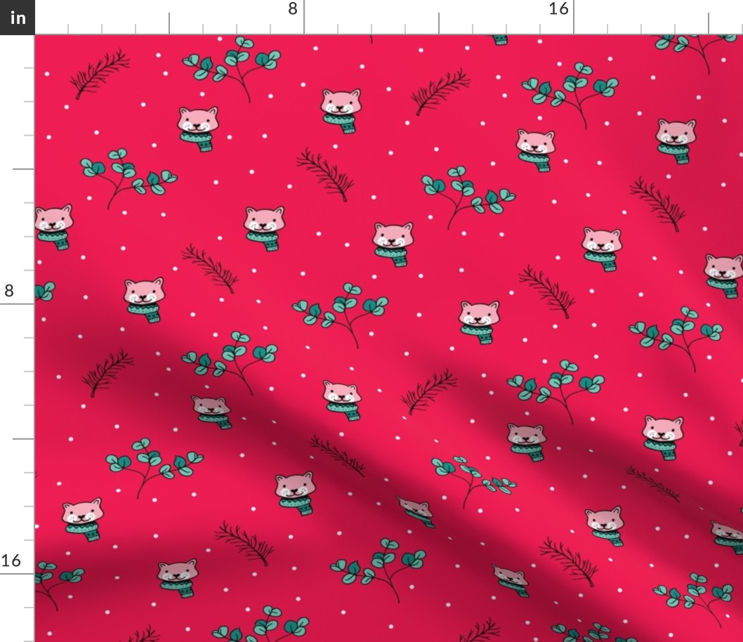 Christmas cats scrafs and winter kitten holiday design red pink girls