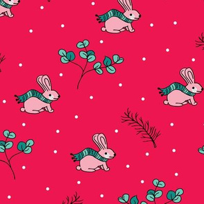 Sweet Christmas bunny winter scarf hare holidays design red pink
