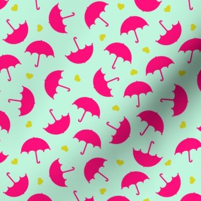 Umbrella love dancing in the rain Scandinavian mint raspberry pink