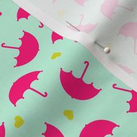 Umbrella love dancing in the rain Scandinavian mint raspberry pink