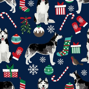 LARGE - Christmas Husky Dog Fabric - husky christmas dog fabric cute siberian husky design best huskies fabric cute dogs