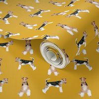 Wire Fox Terrier Mustard Dog Pattern Fabric - dog fabric, dog pattern fabric, dog pattern, wire fox terrier pattern, wire fox terrier fabric, fox terrier dog, cute dog fabric - mustard