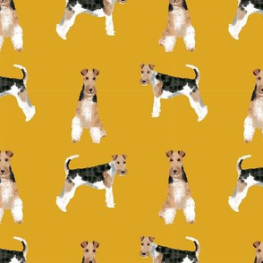 Wire Fox Terrier Mustard Dog Pattern Fabric - dog fabric, dog pattern fabric, dog pattern, wire fox terrier pattern, wire fox terrier fabric, fox terrier dog, cute dog fabric - mustard