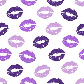 Girly Valentines Day Lipstick Kisses Pattern Fabric - kiss fabric, lipstick fabric,  makeup fabric, valentines day fabric, valentines fabric, girly fabric - purple