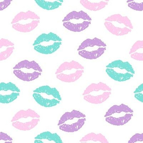 Girly Valentines Day Lipstick Kisses Pattern Fabric - kiss fabric, lipstick fabric,  makeup fabric, valentines day fabric, valentines fabric, girly fabric -  pastel
