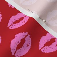 Girly Valentines Day Lipstick Kisses Pattern Fabric - kiss fabric, lipstick fabric,  makeup fabric, valentines day fabric, valentines fabric, girly fabric -  cherry and bubblegum