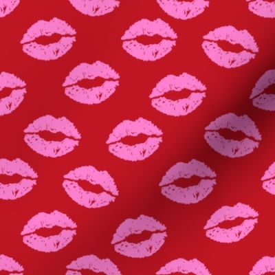 Girly Valentines Day Lipstick Kisses Pattern Fabric - kiss fabric, lipstick fabric,  makeup fabric, valentines day fabric, valentines fabric, girly fabric -  cherry and bubblegum
