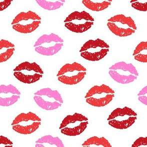 Girly Valentines Day Lipstick Kisses Pattern Fabric - kiss fabric, lipstick fabric,  makeup fabric, valentines day fabric, valentines fabric, girly fabric -  pinks