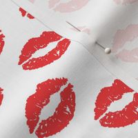 Girly Valentines Day Lipstick Kisses Pattern Fabric - kiss fabric, lipstick fabric,  makeup fabric, valentines day fabric, valentines fabric, girly fabric -  red