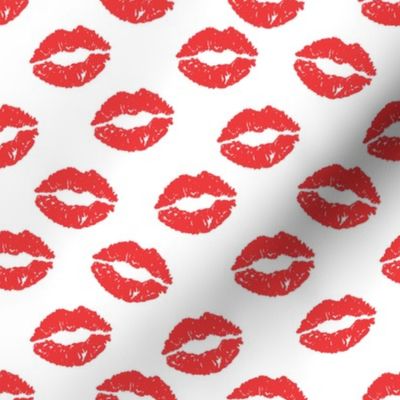 Girly Valentines Day Lipstick Kisses Pattern Fabric - kiss fabric, lipstick fabric,  makeup fabric, valentines day fabric, valentines fabric, girly fabric -  red