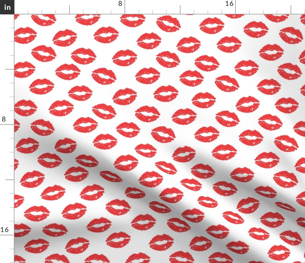 Girly Valentines Day Lipstick Kisses Pattern Fabric - kiss fabric, lipstick fabric,  makeup fabric, valentines day fabric, valentines fabric, girly fabric -  red