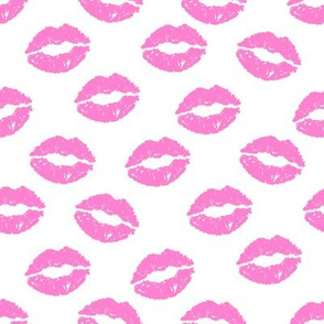 Girly Valentines Day Lipstick Kisses Pattern Fabric - kiss fabric, lipstick fabric,  makeup fabric, valentines day fabric, valentines fabric, girly fabric -  bubblegum pink