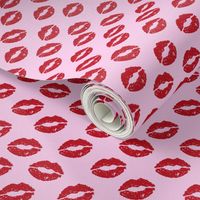 Girly Valentines Day Lipstick Kisses Pattern Fabric - kiss fabric, lipstick fabric,  makeup fabric, valentines day fabric, valentines fabric, girly fabric -  pastel pink and cherry red