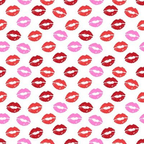 SMALL - valentines day lipstick kisses pattern fabric - kiss pattern, kiss fabric, makeup fabric, girly fabric - valentines day - pinks