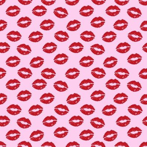 SMALL - valentines day lipstick kisses pattern fabric - kiss pattern, kiss fabric, makeup fabric, girly fabric - valentines day - pastel pink and cherry red