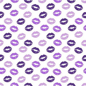 SMALL - valentines day lipstick kisses pattern fabric - kiss pattern, kiss fabric, makeup fabric, girly fabric - valentines day -purple