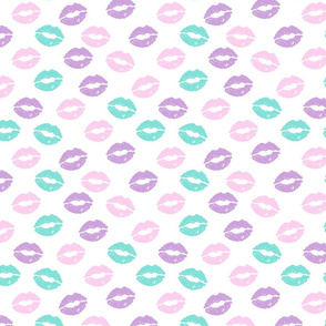 SMALL - valentines day lipstick kisses pattern fabric - kiss pattern, kiss fabric, makeup fabric, girly fabric - valentines day - pastel