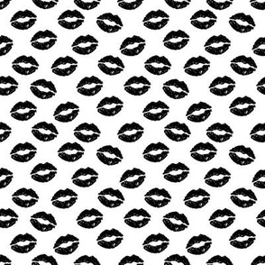 SMALL - valentines day lipstick kisses pattern fabric - kiss pattern, kiss fabric, makeup fabric, girly fabric - valentines day - black and white