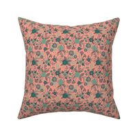 Whimsical Floral - coral pink and mint
