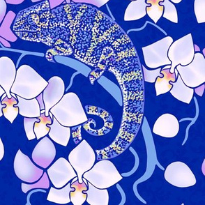 Chameleon and orchids - night